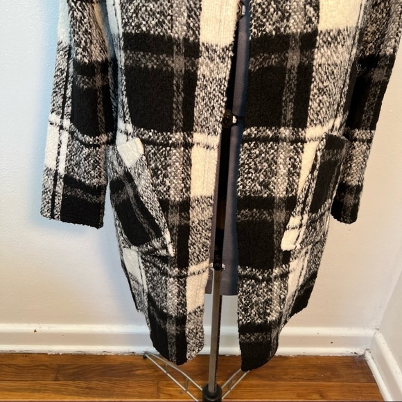 Ann Story Open Sweater Coat White Black Plaid - Picture 3 of 8